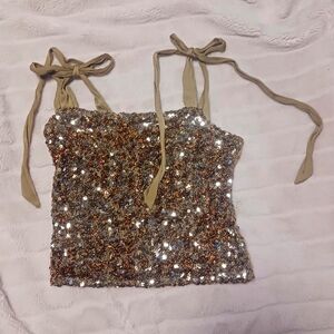 Sequin Embellished Women's Top with Tie Straps